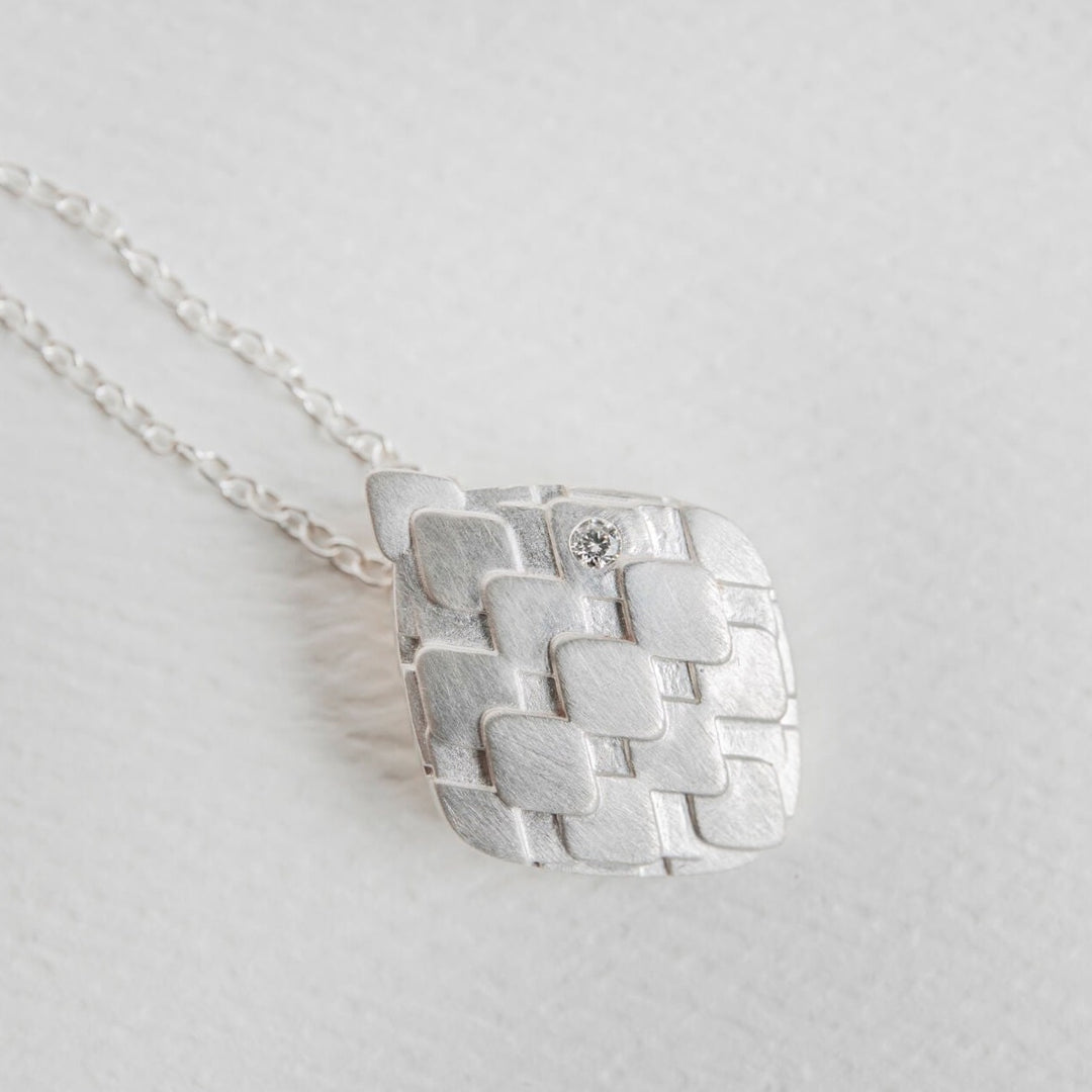  Lab grown diamond and silver art deco pendant statement necklace