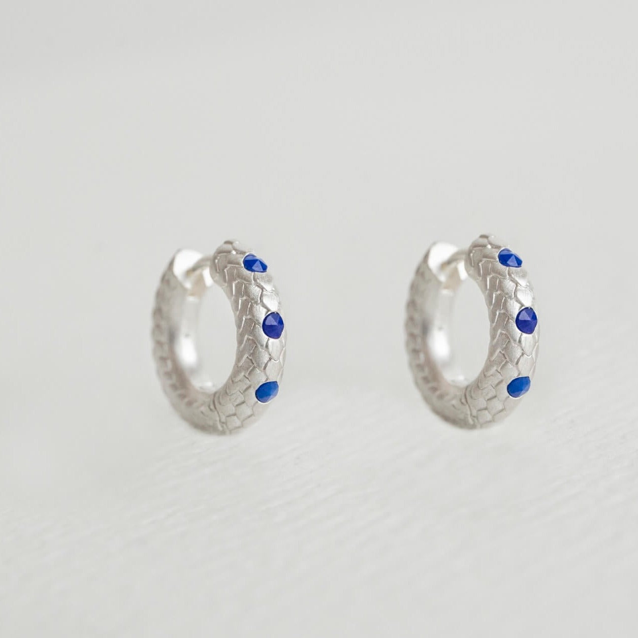 Art Deco Lapis Lazuli Silver Huggie Earrings