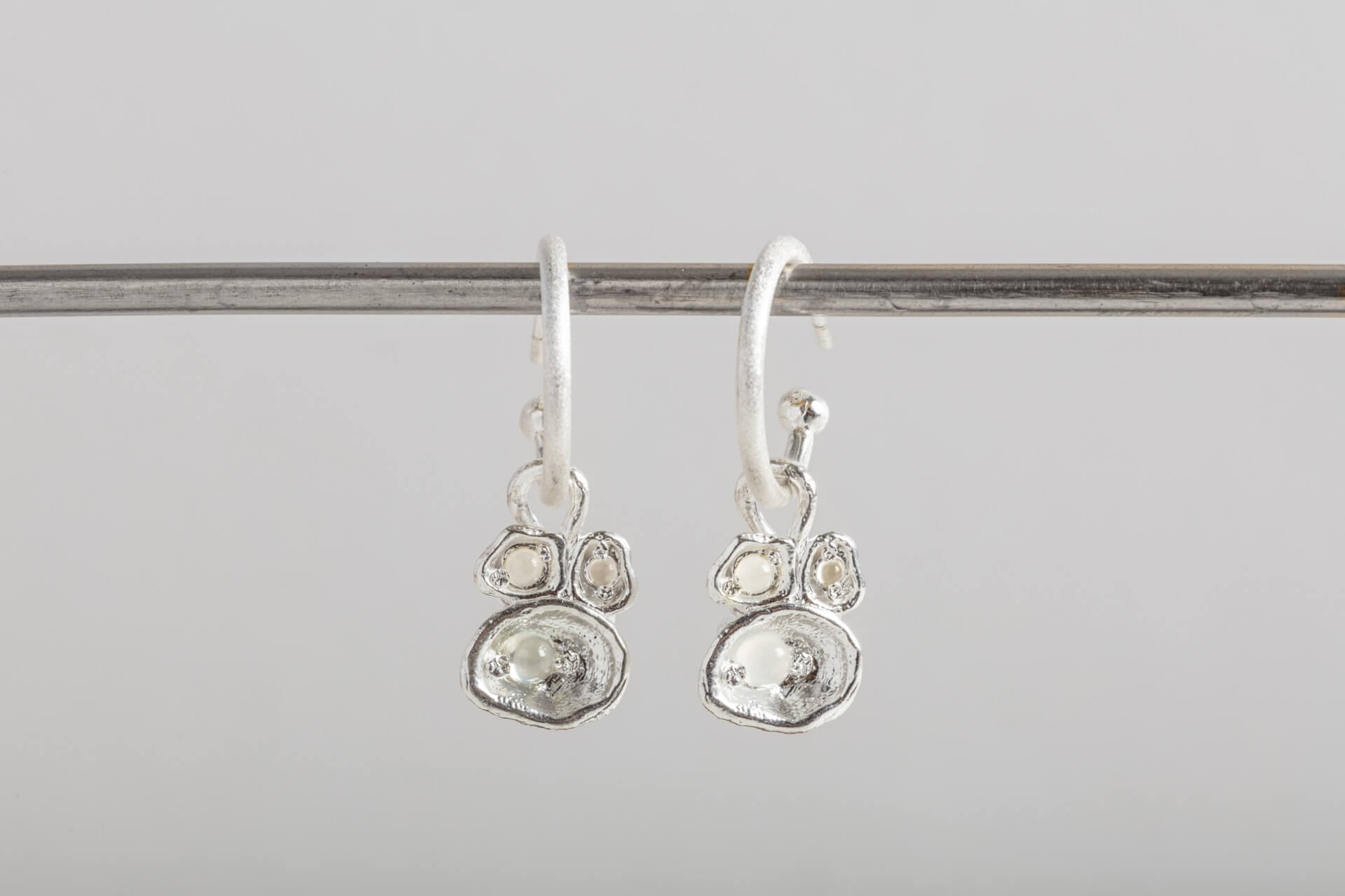 Silver moonstone birthstone hoop earrings 