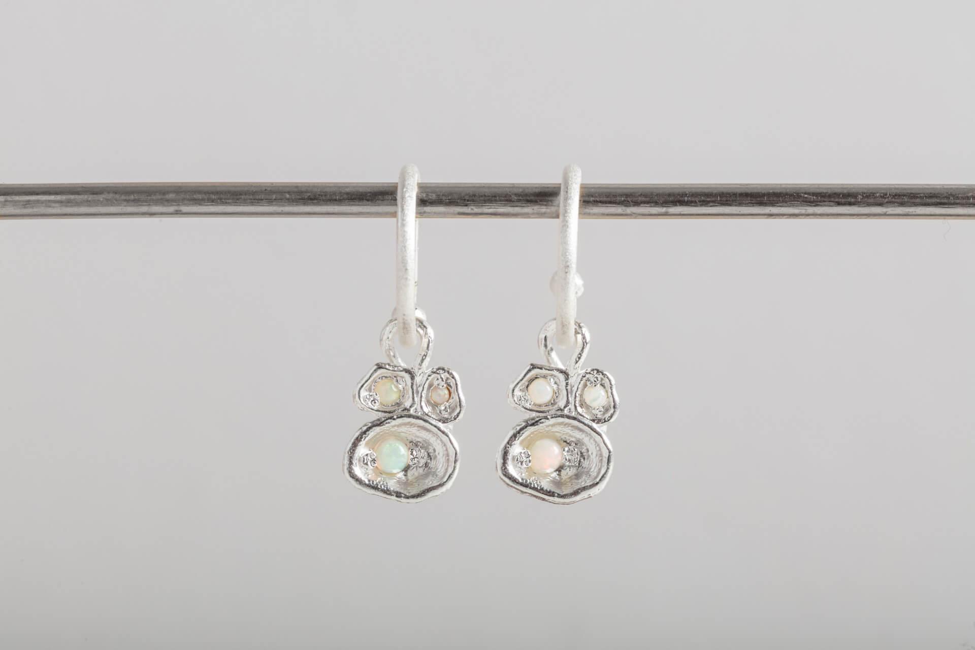 Opal Silver Lichen Hoop Earrings
