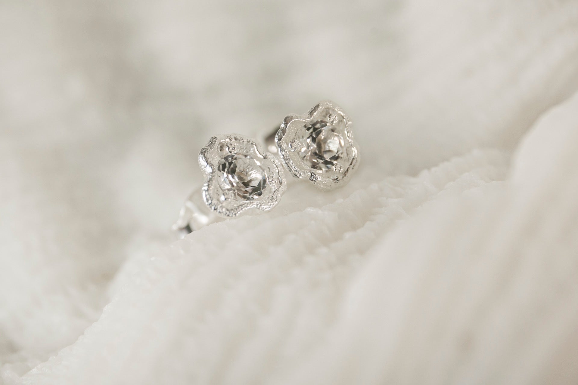 White Topaz Silver Lichen Stud Earrings
