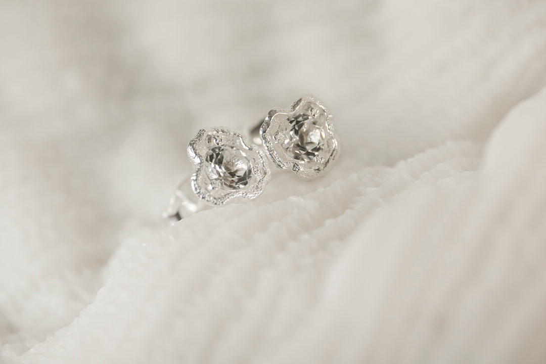 White Topaz Silver Lichen Stud Earrings