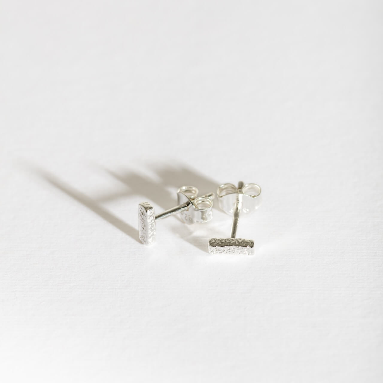 Antique-Textured Silver Bar Stud Earrings