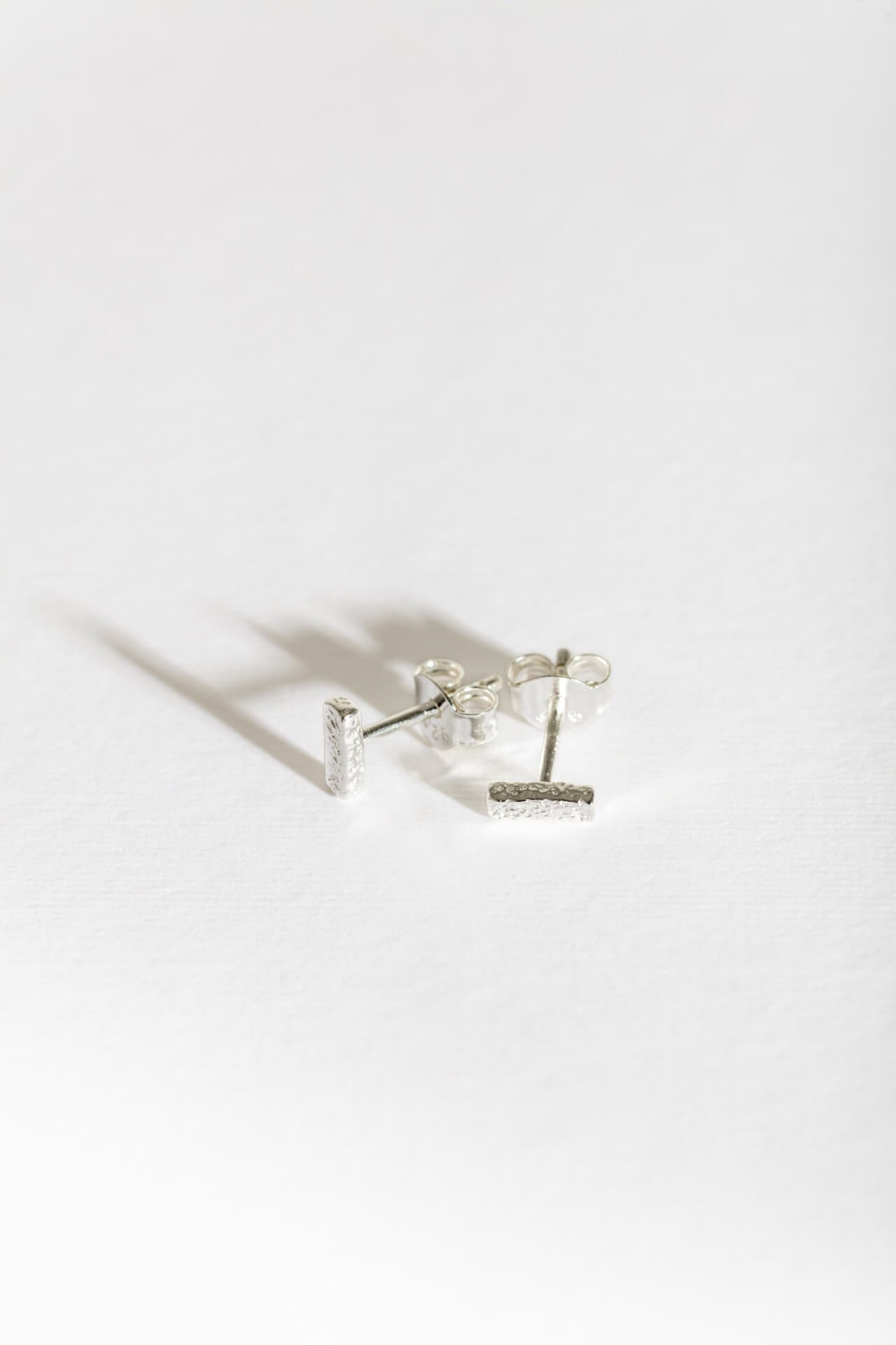 Antique-Textured Silver Bar Stud Earrings