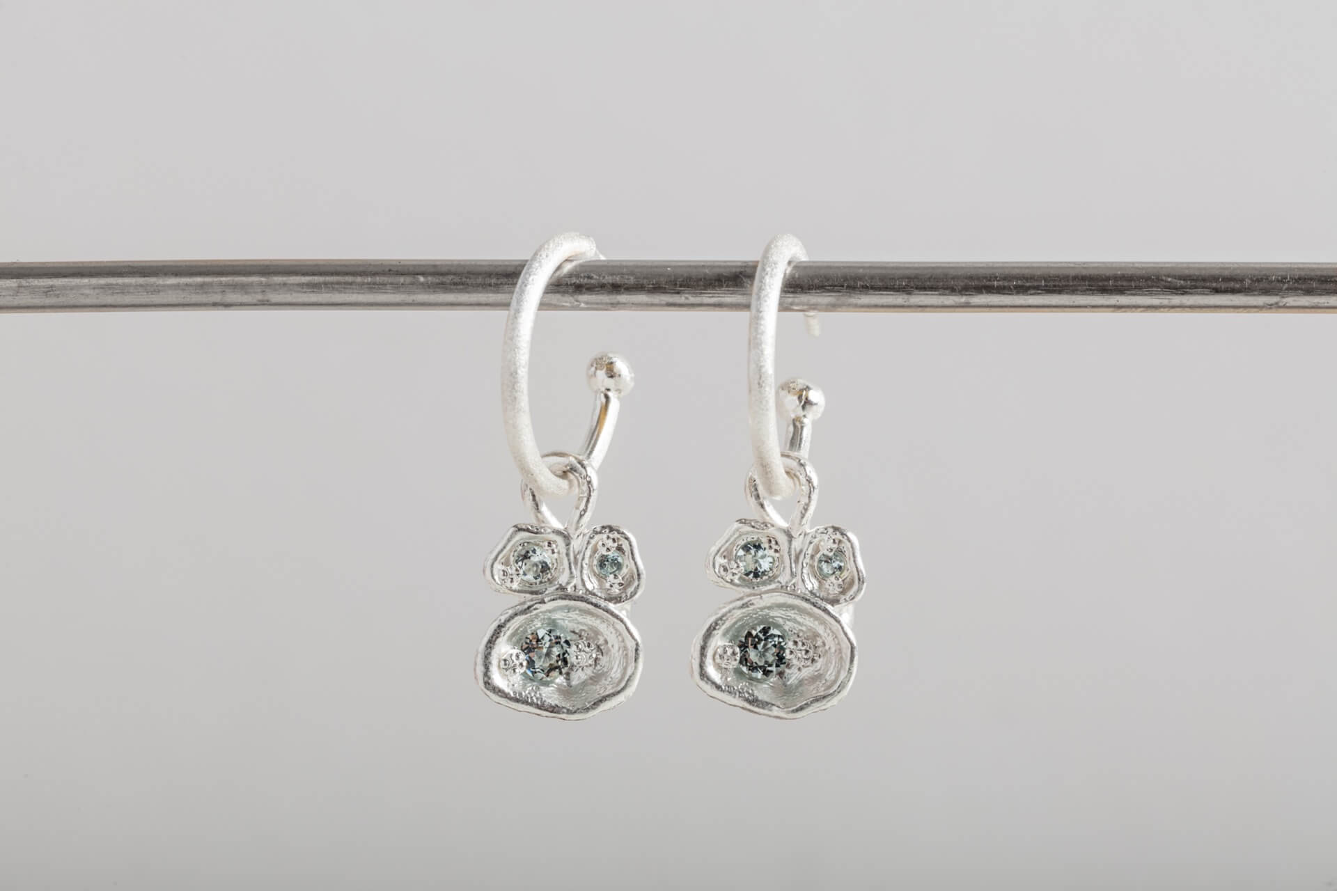 Aquamarine Silver Lichen Hoop Earrings