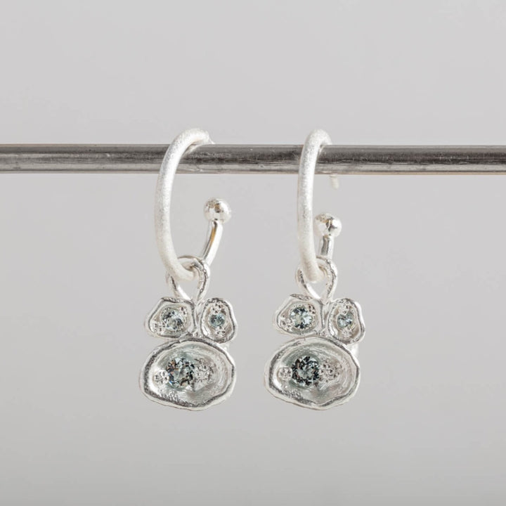 Aquamarine Silver Lichen Hoop Earrings