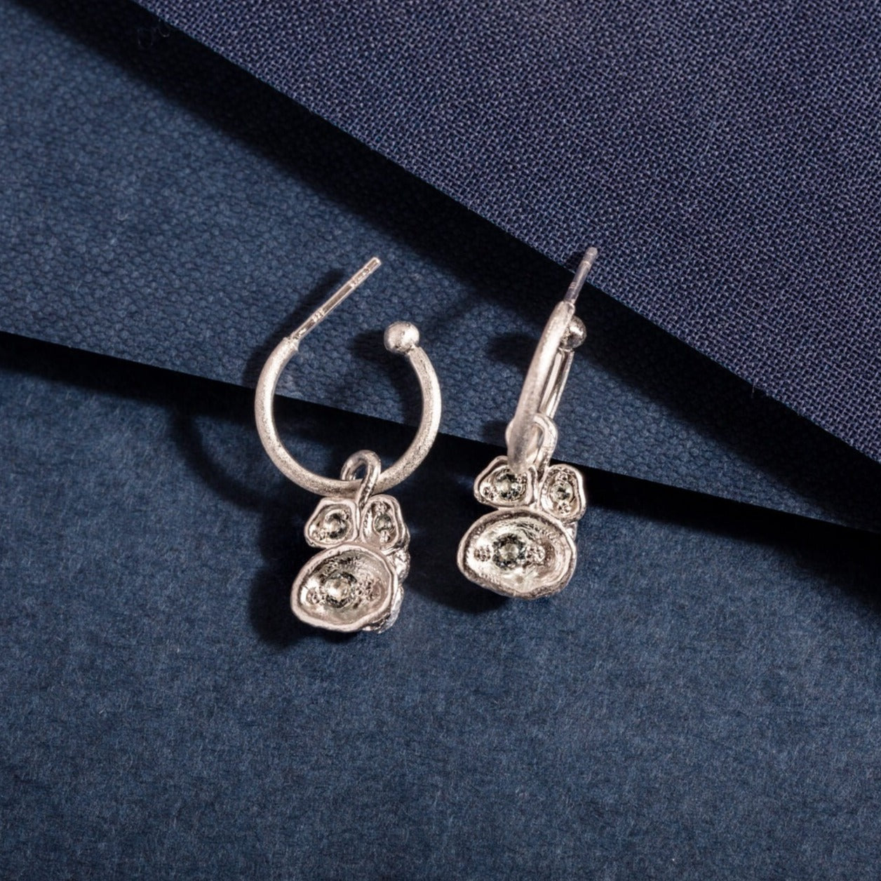 Aquamarine Silver Lichen Hoop Earrings