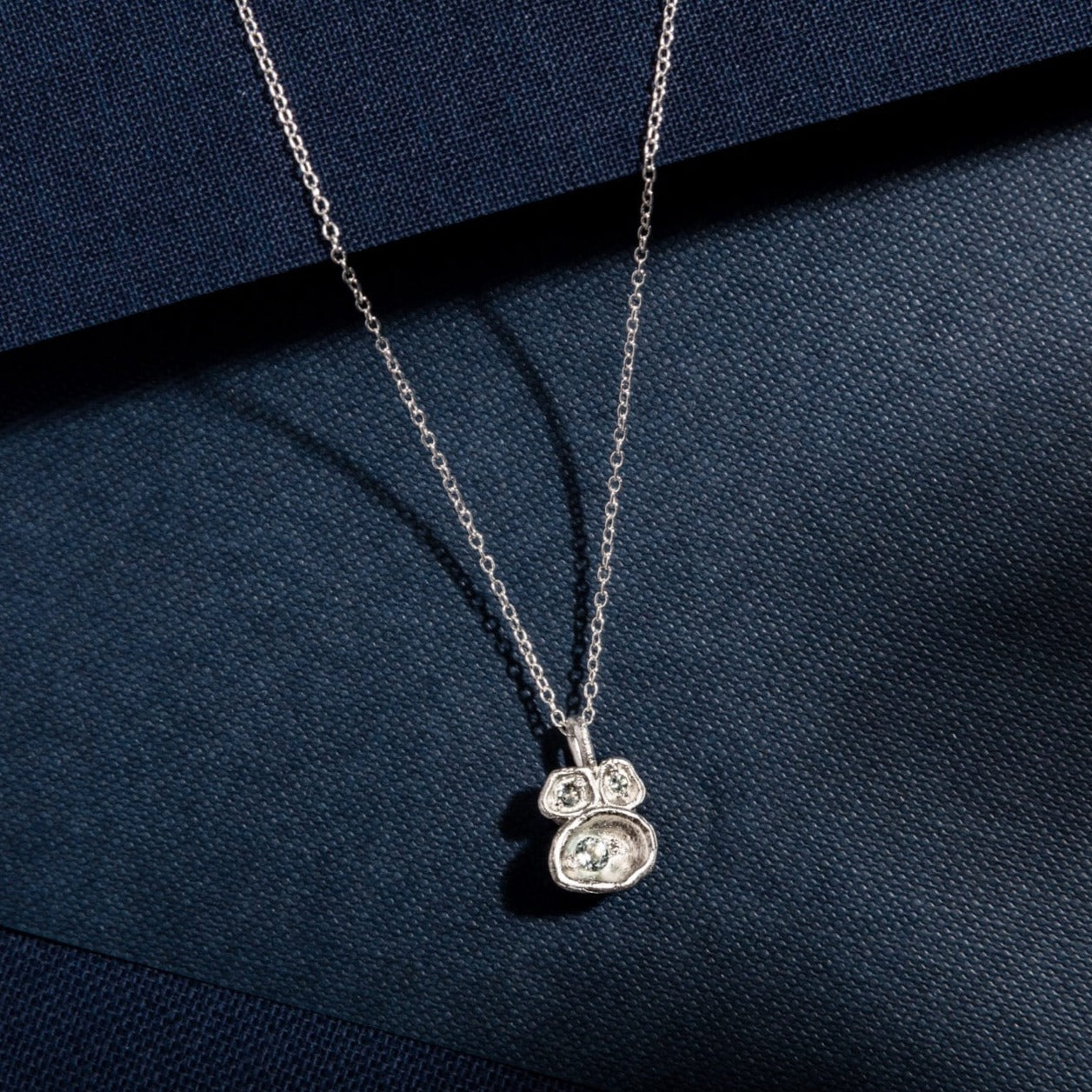 Aquamarine and Silver Lichen Pendant Necklace