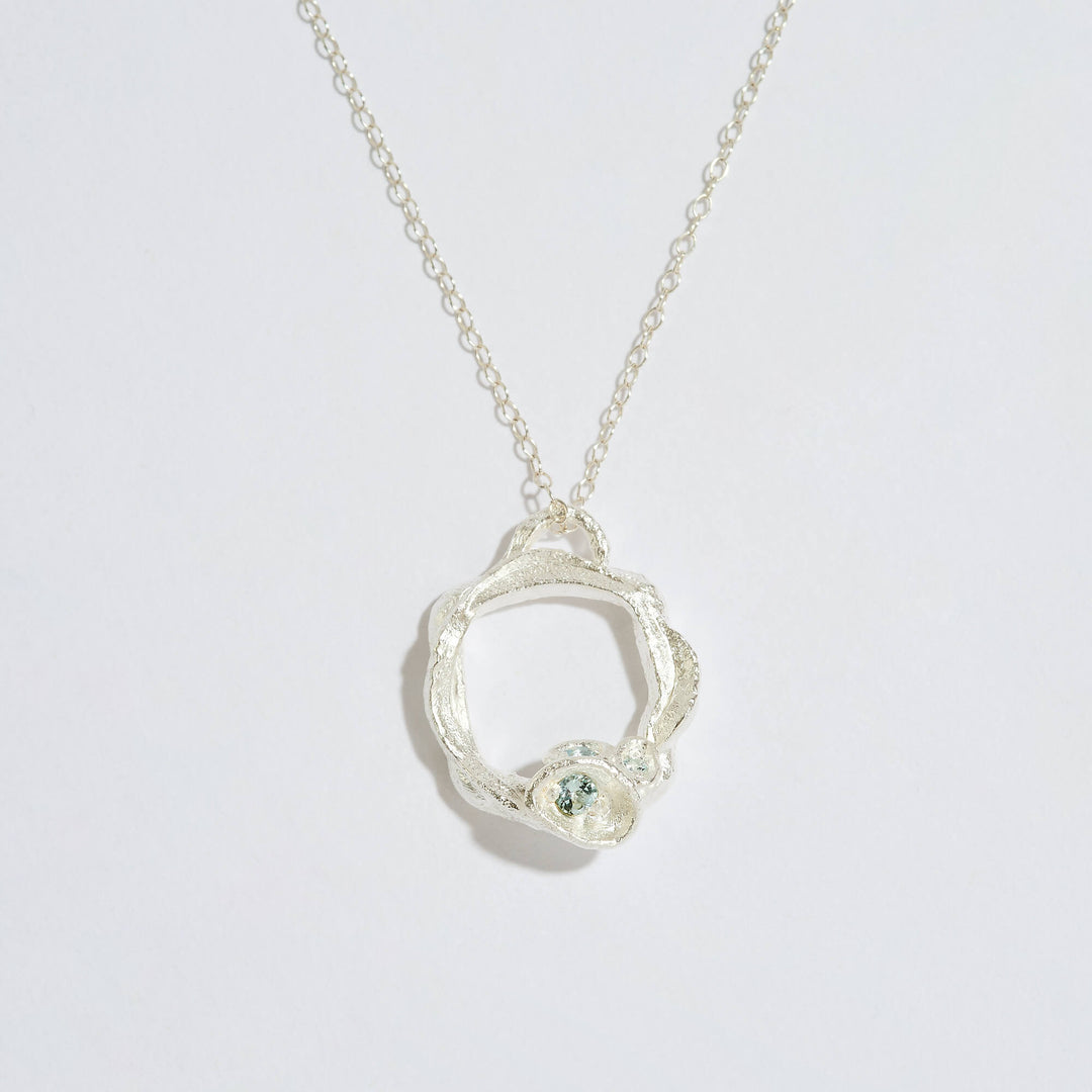 Aquamarine Silver Circle Necklace (Large)
