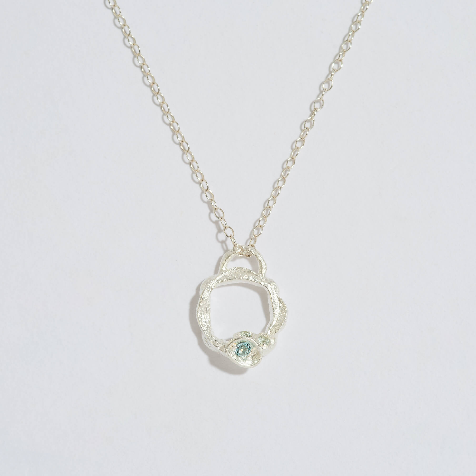 Aquamarine Silver Circle Necklace (Small)