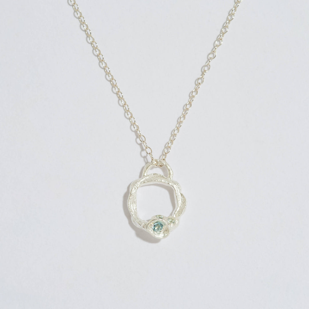 Aquamarine Silver Circle Necklace (Small)