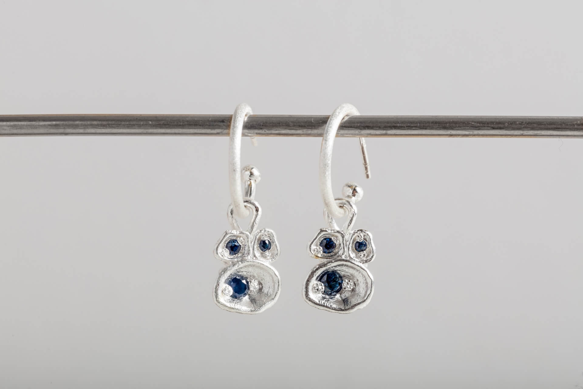 Sapphire Silver Lichen Hoop Earrings