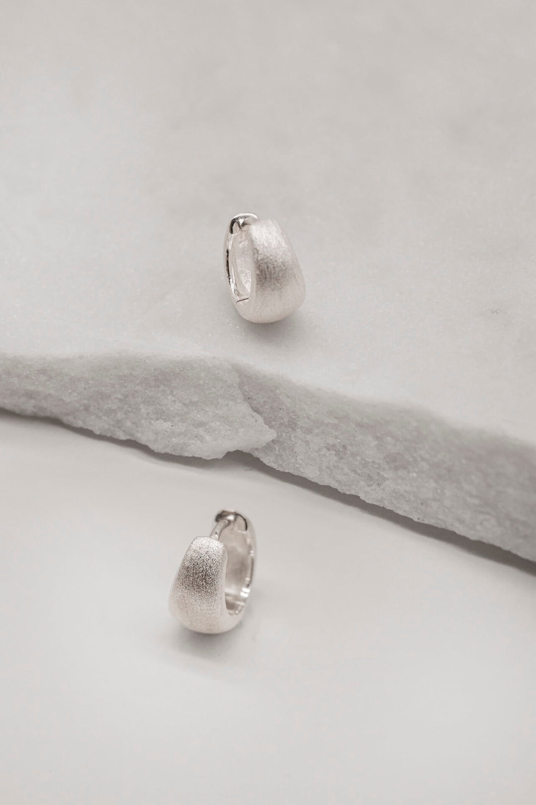 Brushed Silver Chunky Huggie Hoops
