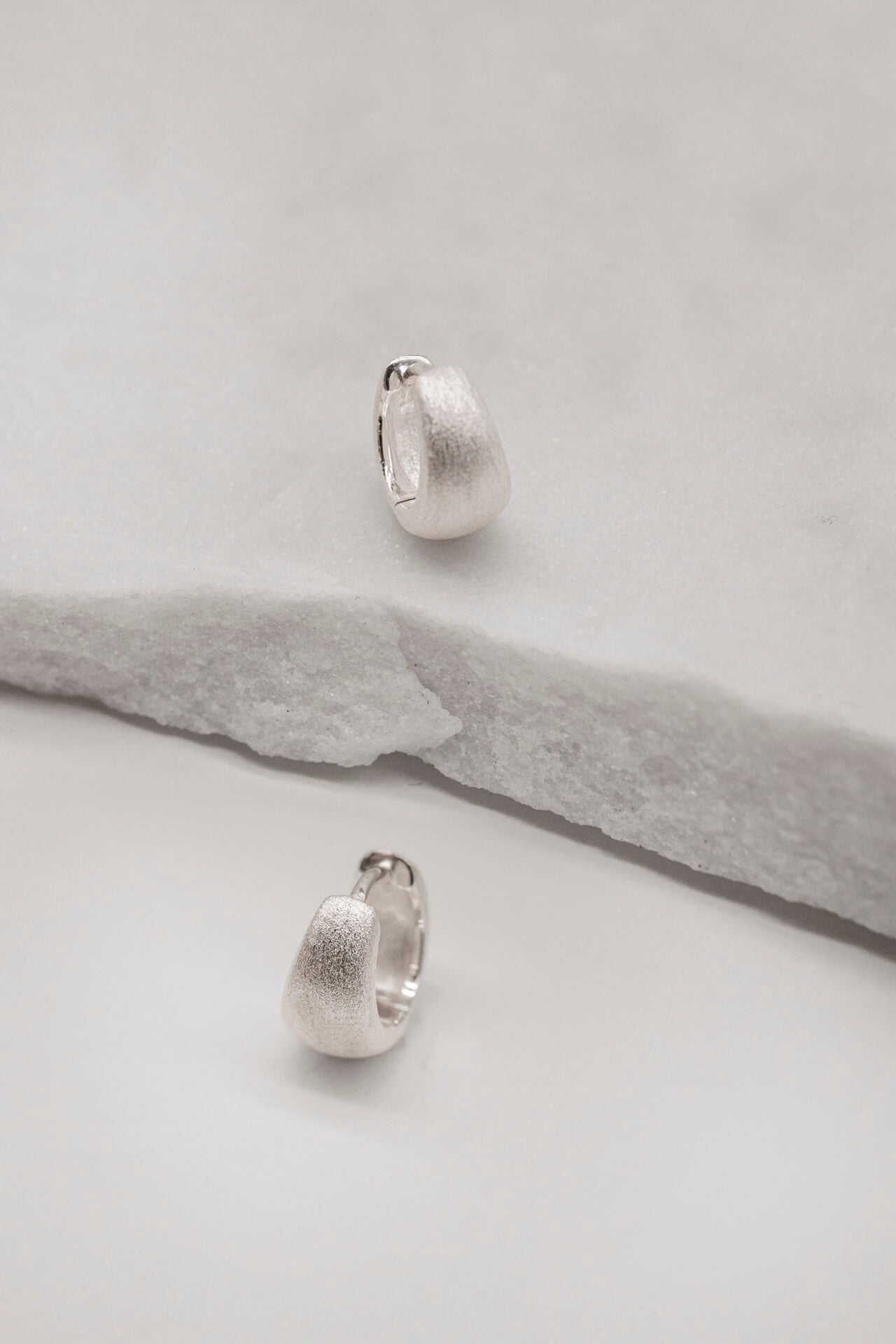 Brushed Silver Chunky Huggie Hoops