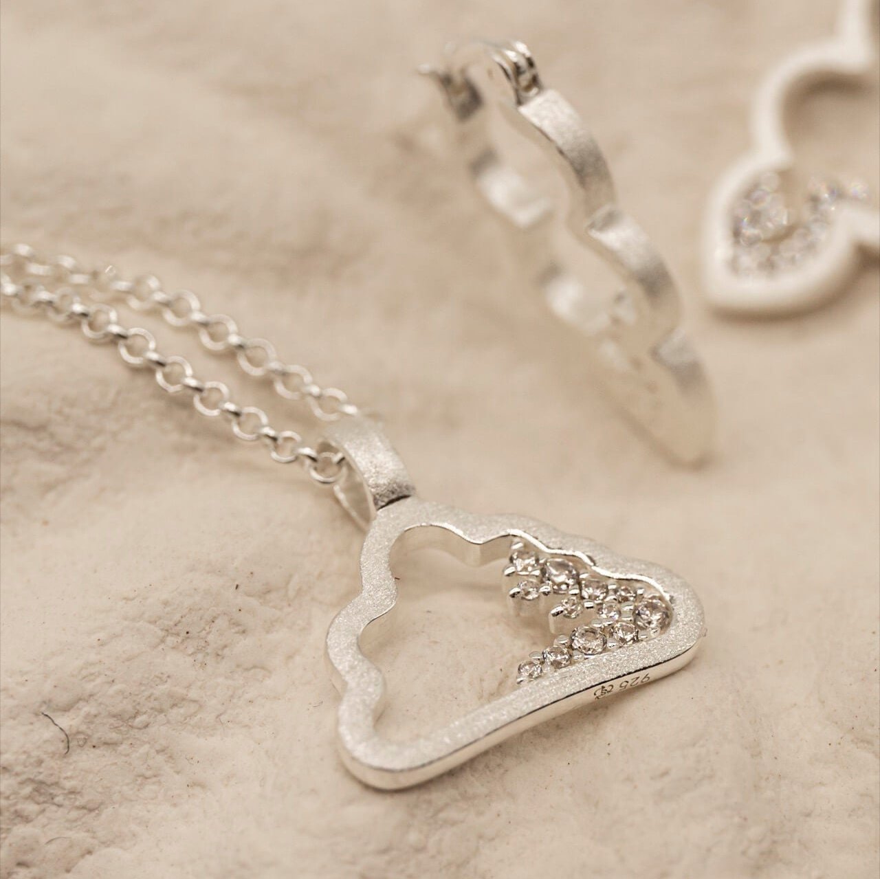 Sparkly Silver Cloud Charm Pendant Necklace and Silver Sparkly Cloud Hoop Earrings -  Claire Hill Designs