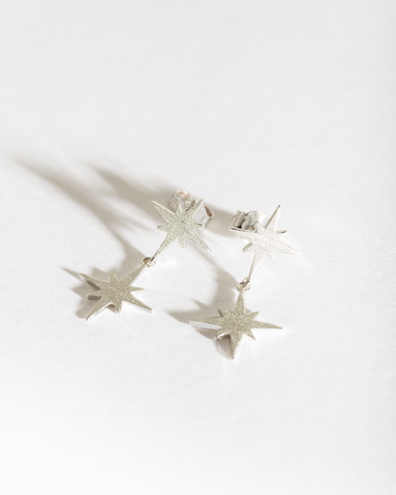 Brushed Silver Double North Star Earrings