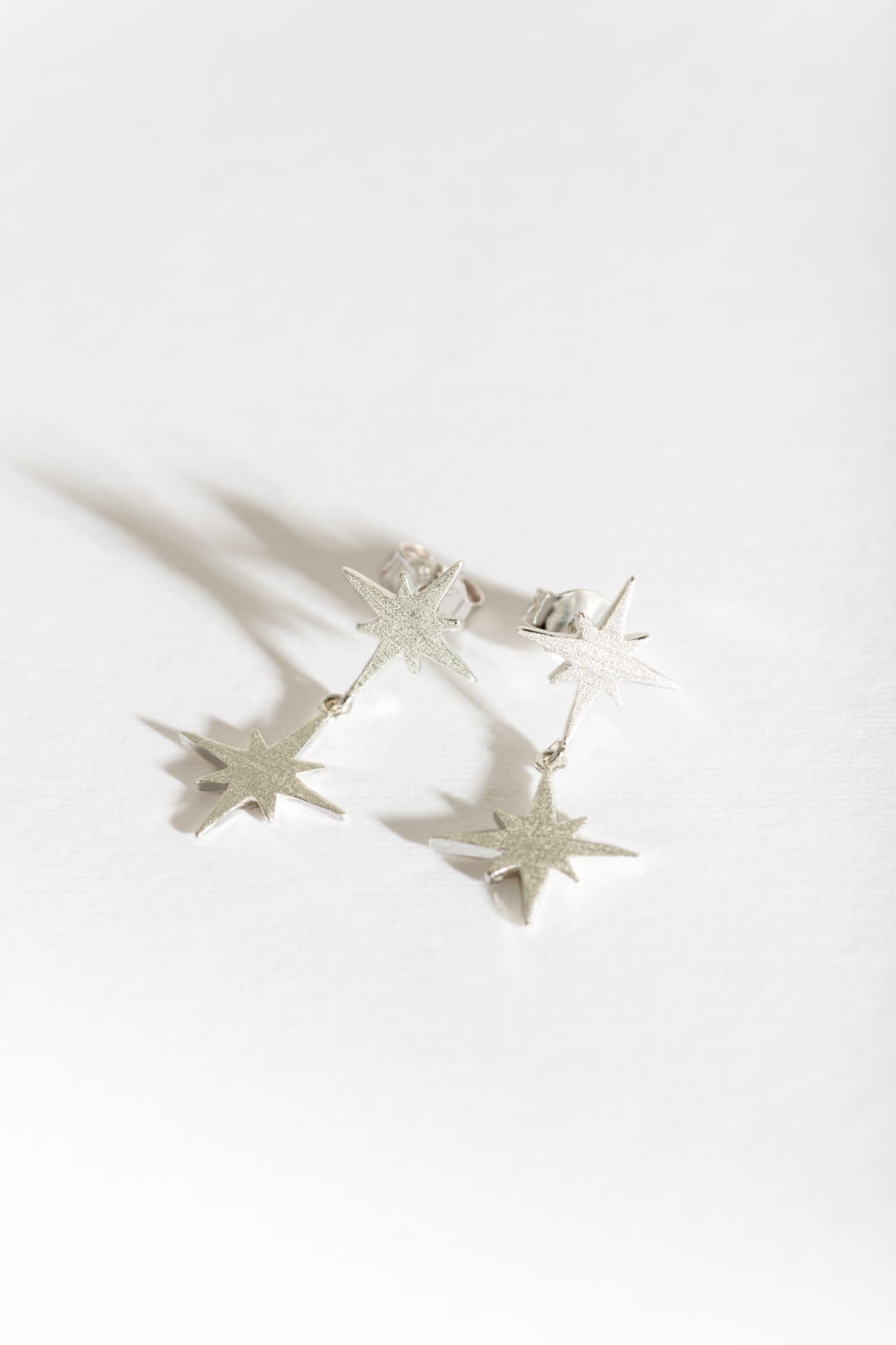 Brushed Silver Double North Star Earrings