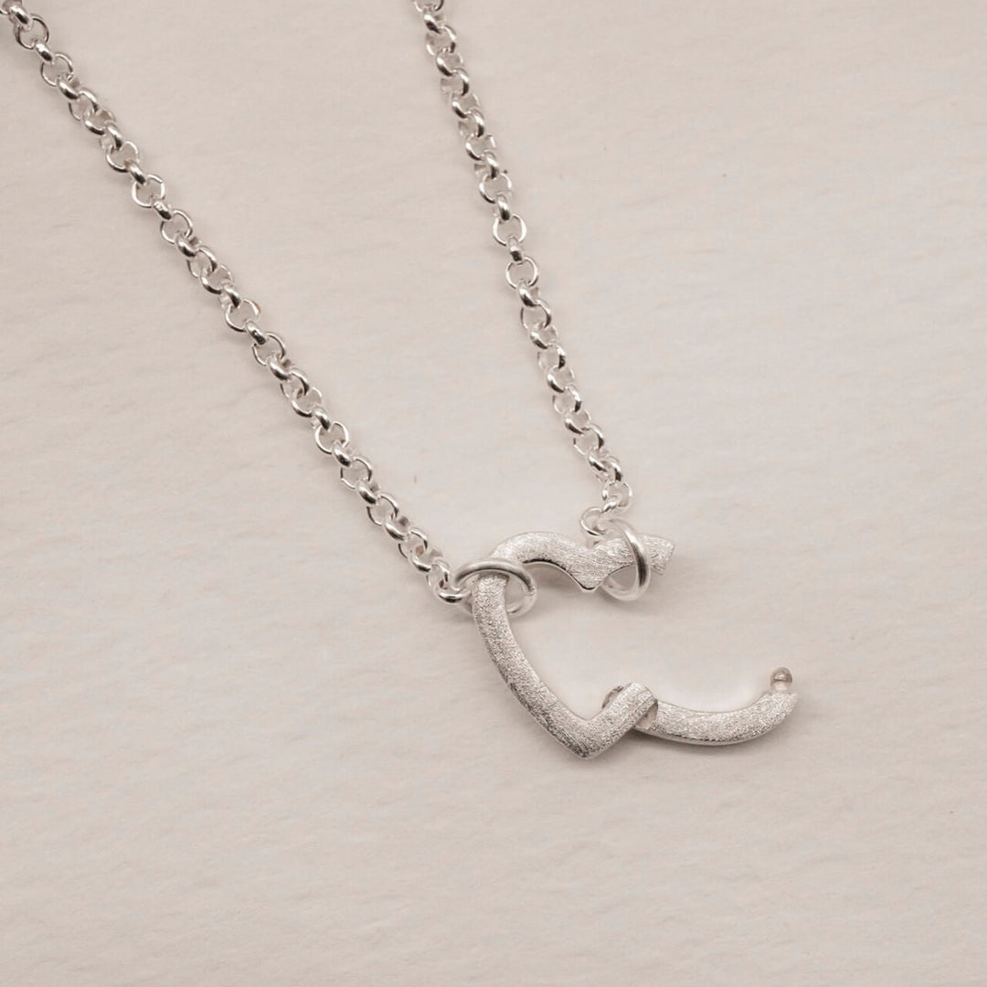 Brushed Heart Silver Connector Necklace