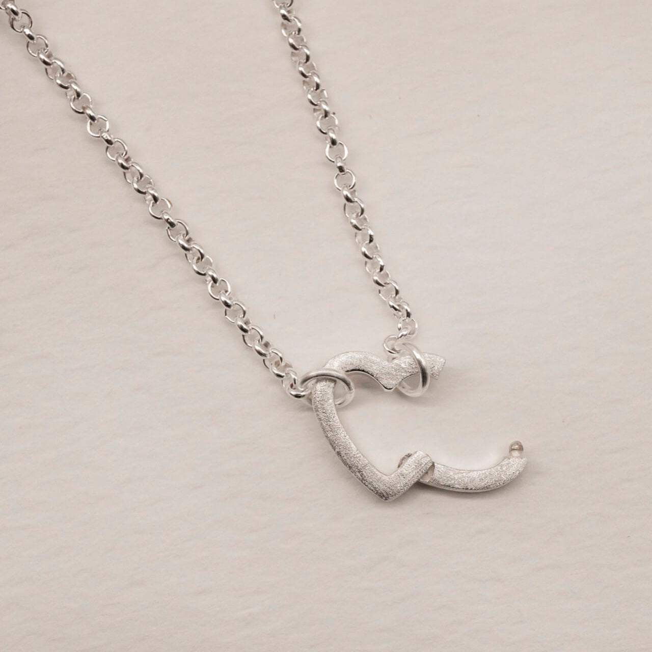 Brushed Heart Silver Connector Necklace
