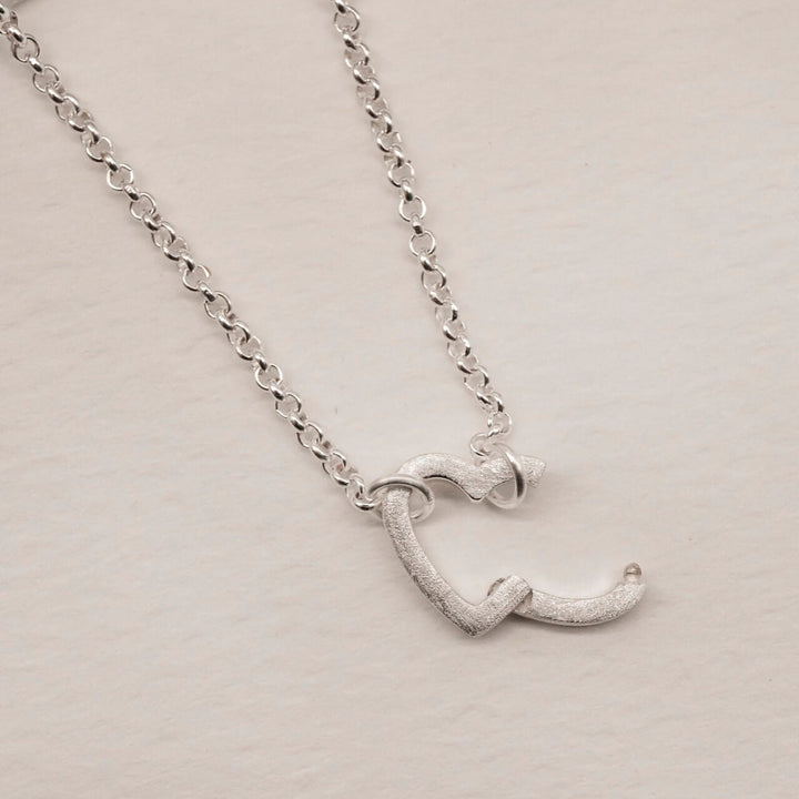 Brushed Silver Heart Connector Necklace