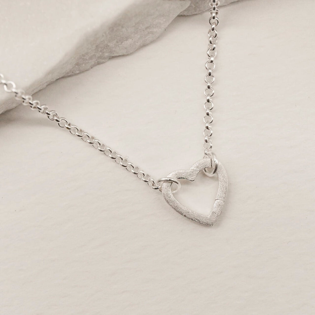 Brushed Heart Silver Connector Necklace