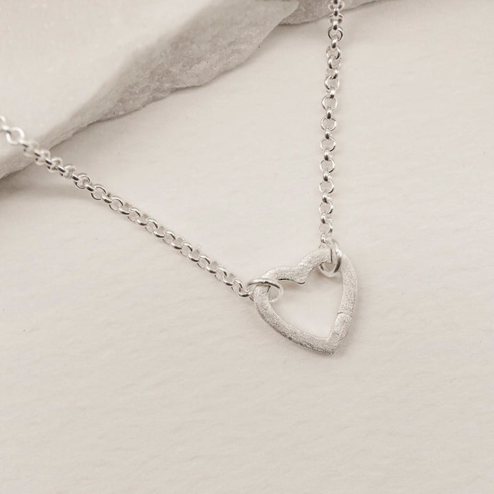 Brushed Heart Silver Connector Necklace