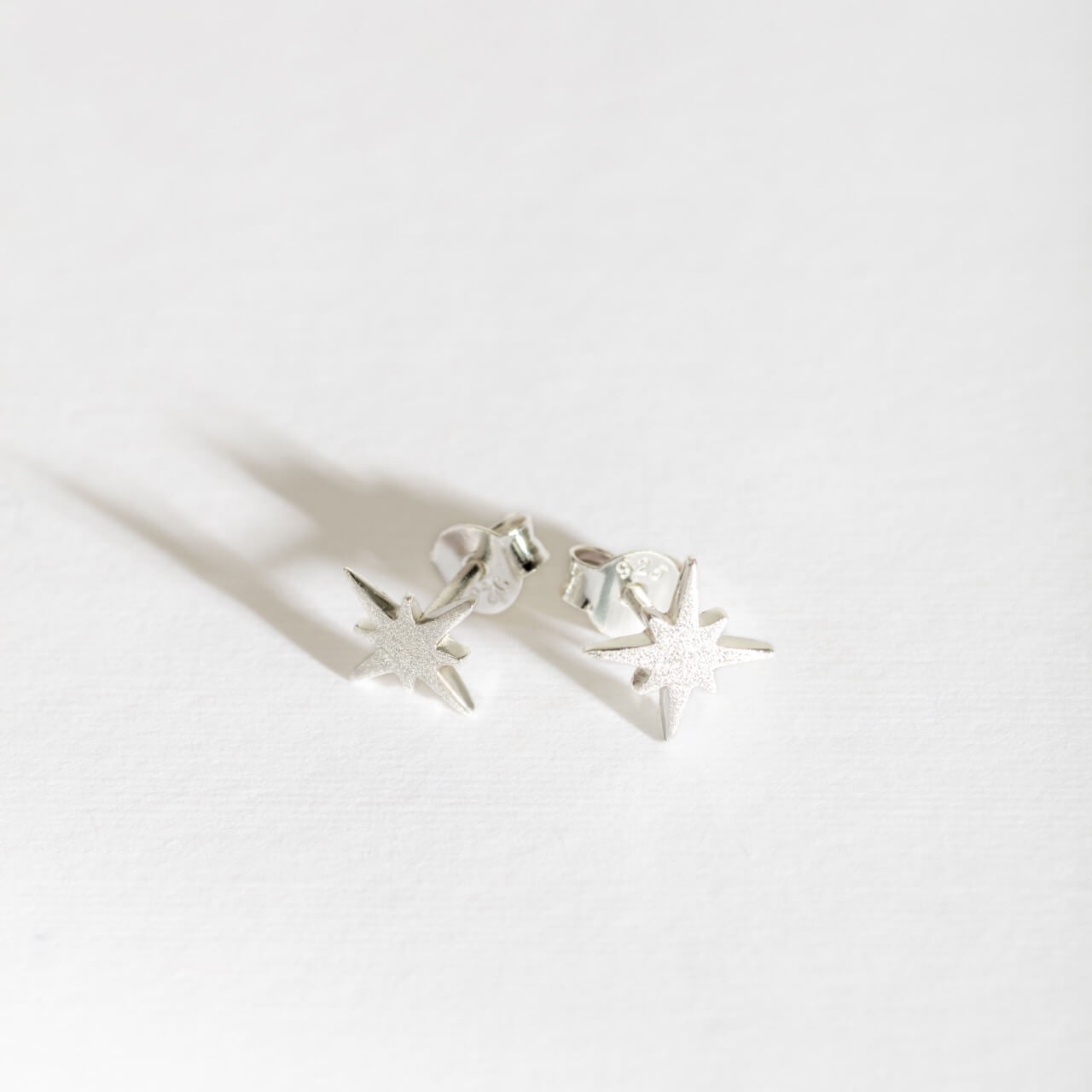 Brushed Silver North Star Stud Earrings