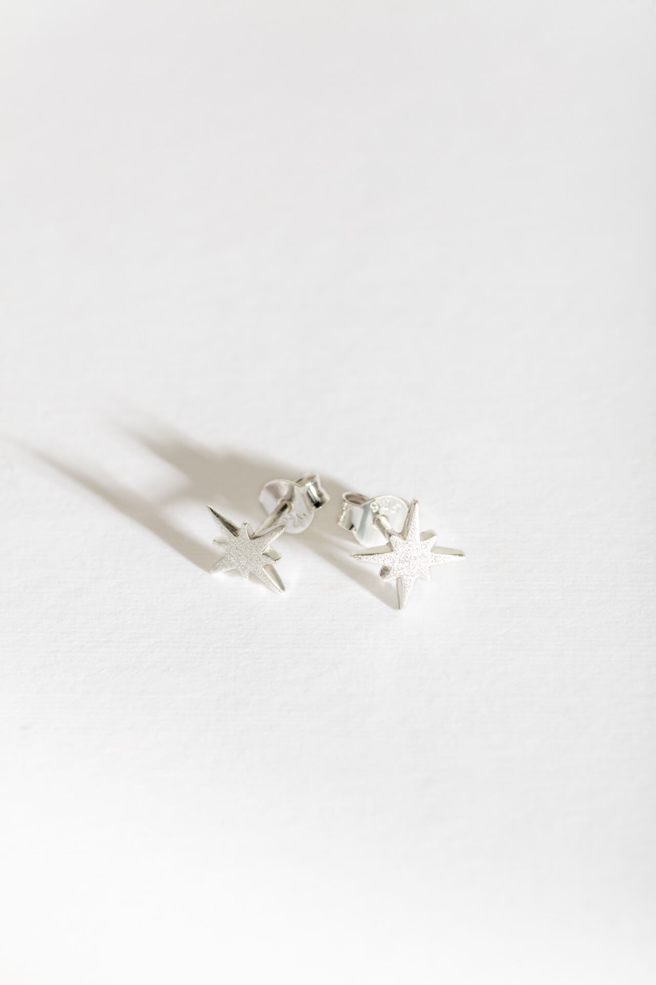 Brushed Silver North Star Stud Earrings