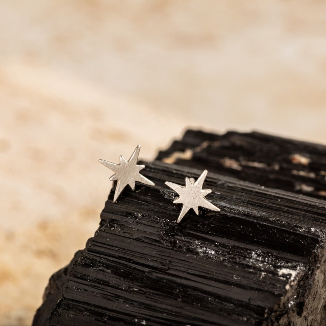 silver brushed north star stud earrings