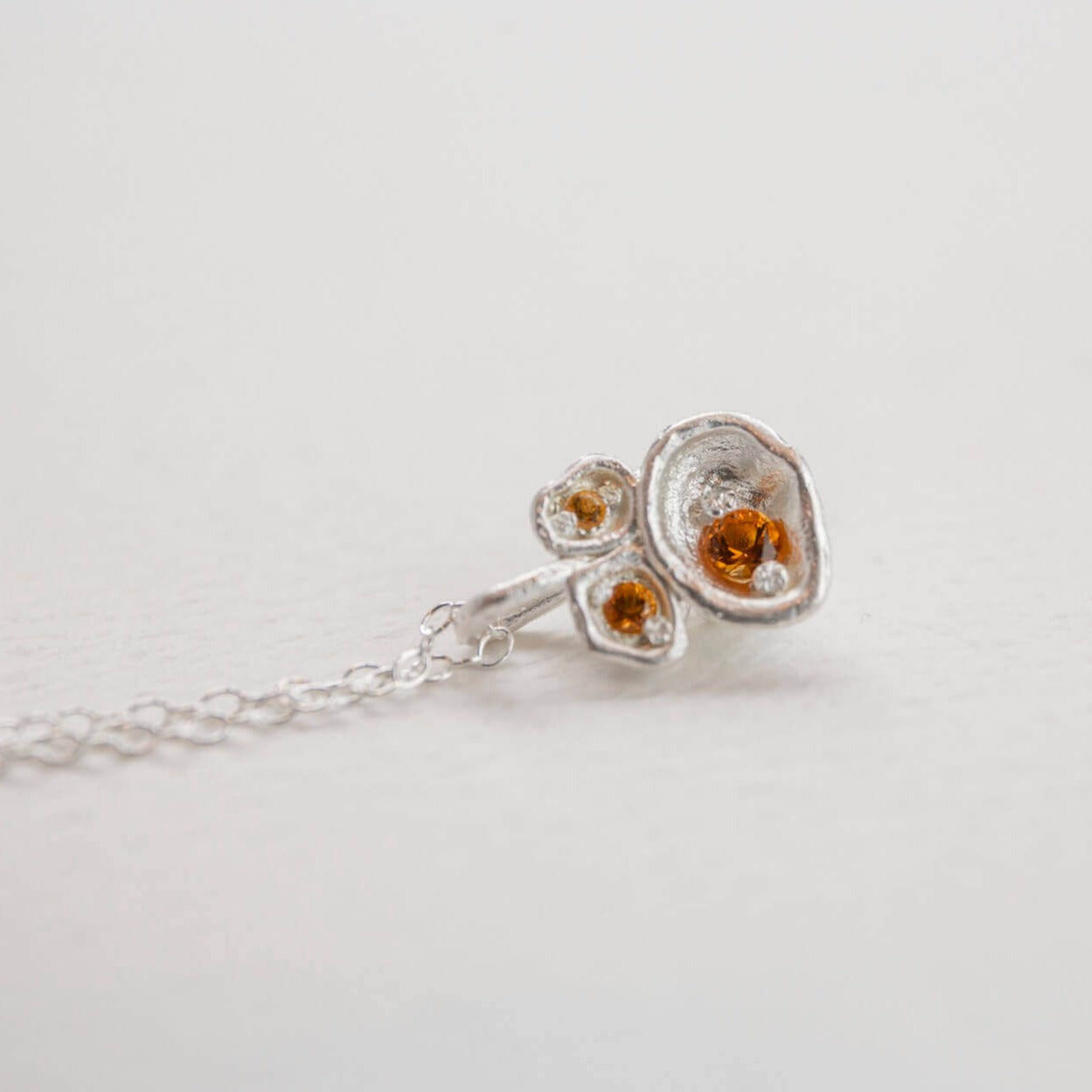 Silver and citrine gemstone birthstone lichen drop pendant necklace