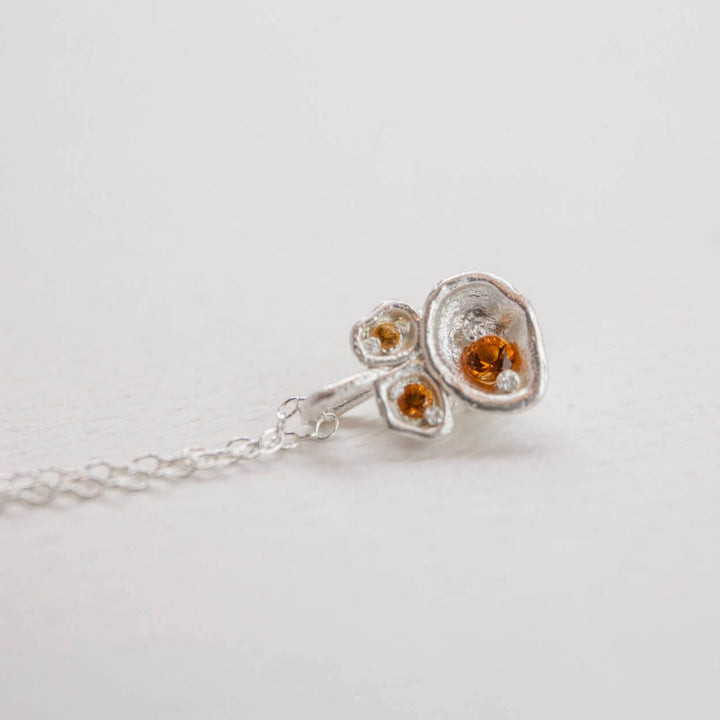 Silver and citrine gemstone birthstone lichen drop pendant necklace