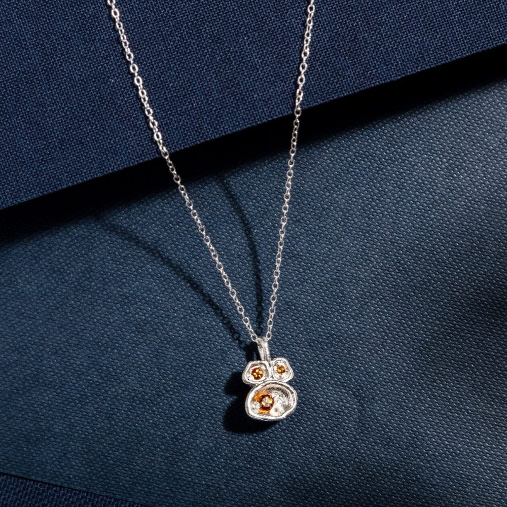 Silver and citrine gemstone birthstone lichen drop pendant necklace