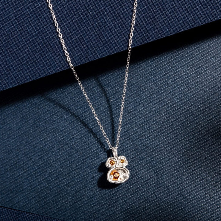 Silver and citrine gemstone birthstone lichen drop pendant necklace