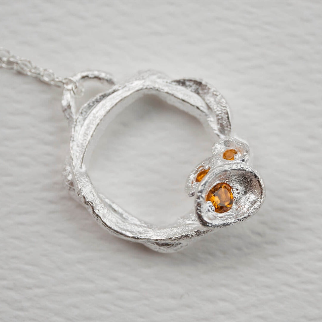  Silver and citrine gemstone birthstone large eternity necklace