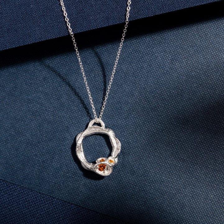  Silver and citrine gemstone birthstone large eternity necklace