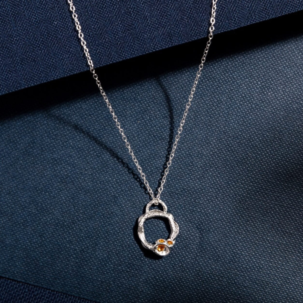 Silver and citrine gemstone birthstone small eternity necklace