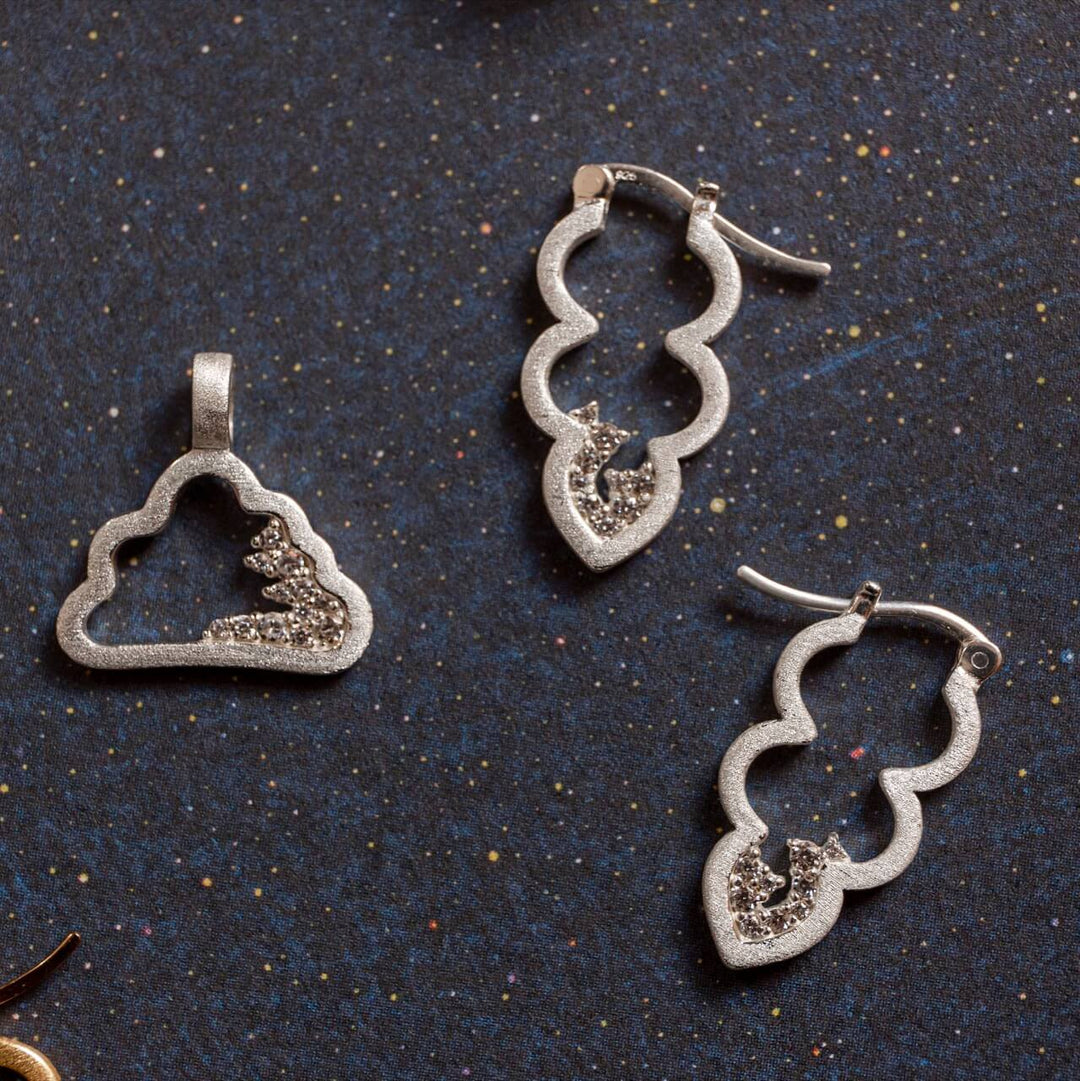 Silver Sparkly Cloud Hoop Earrings and Silver Sparkly Cloud Charm  - Claire Hill Designs