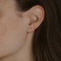 model wears Silver Fuck Shorthand Stud earring 