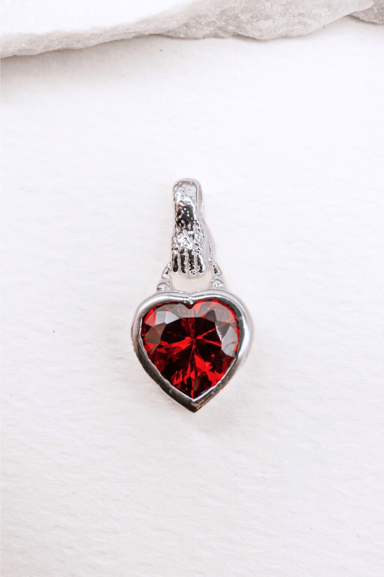 Garnet Heart in Hand Silver Charm Pendant