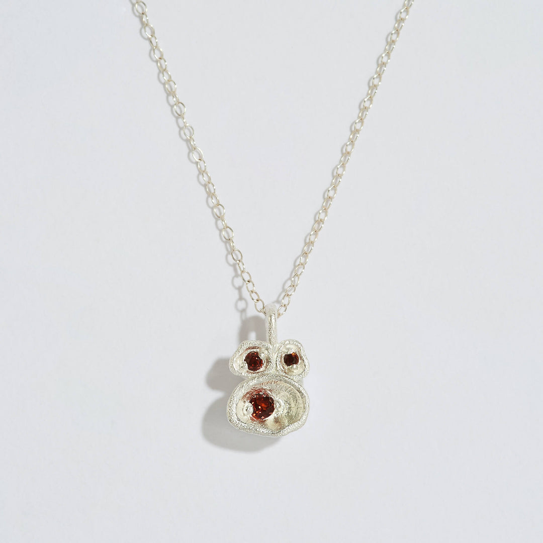 Garnet Silver Lichen Pendant Necklace