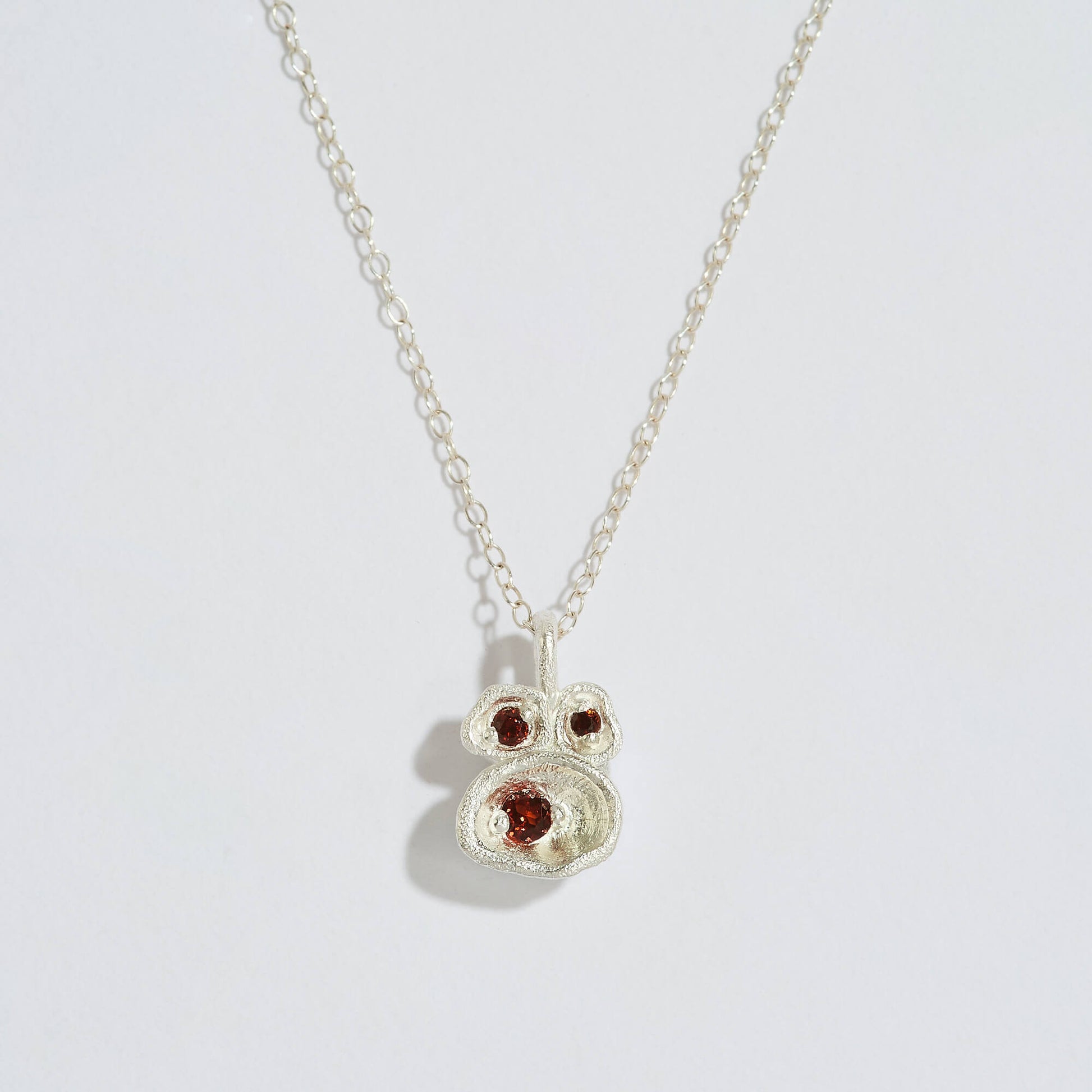 Garnet Silver Lichen Pendant Necklace