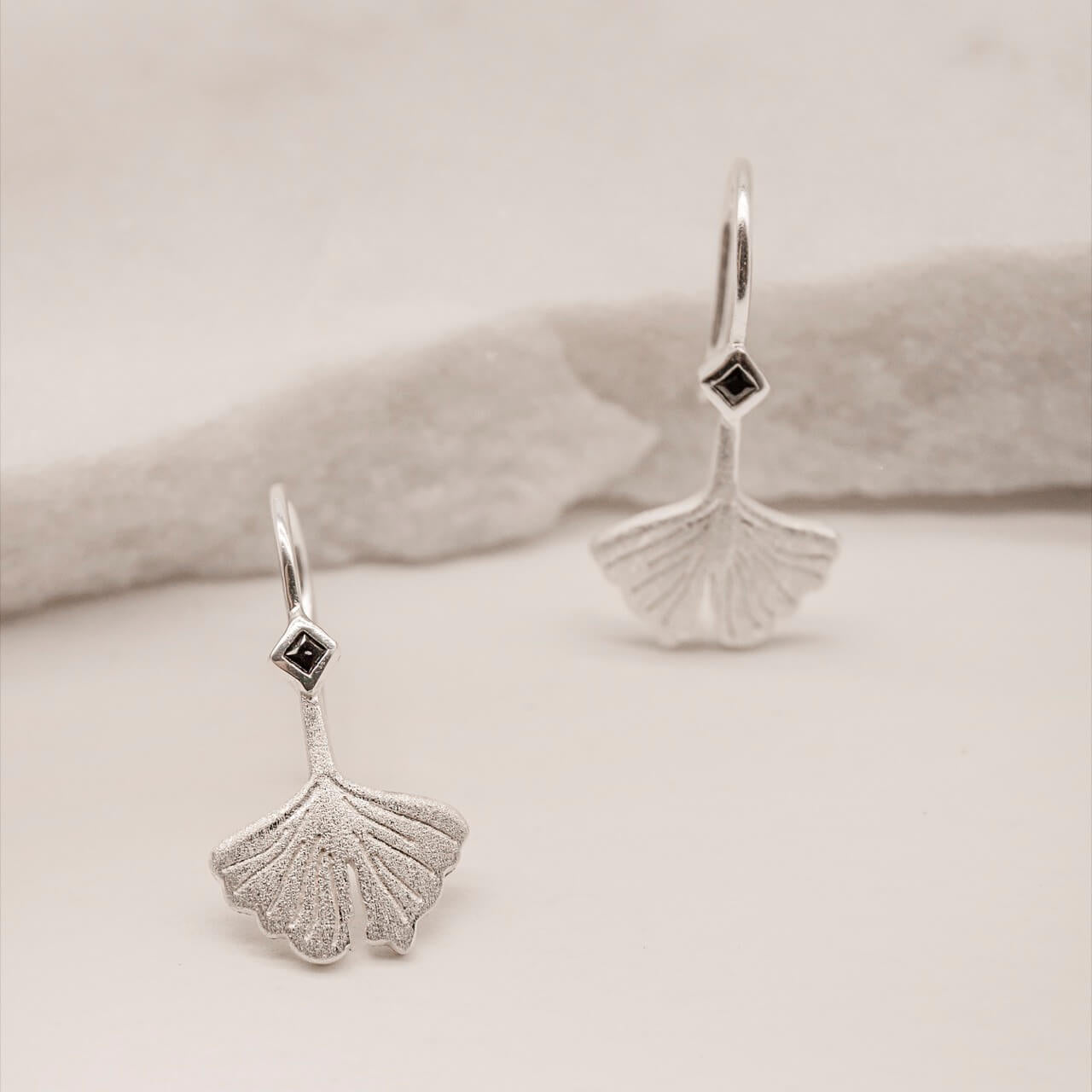 Ginkgo Leaf Silver Earrings