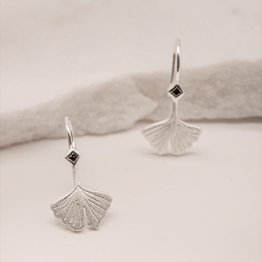 Ginkgo Leaf Silver Earrings