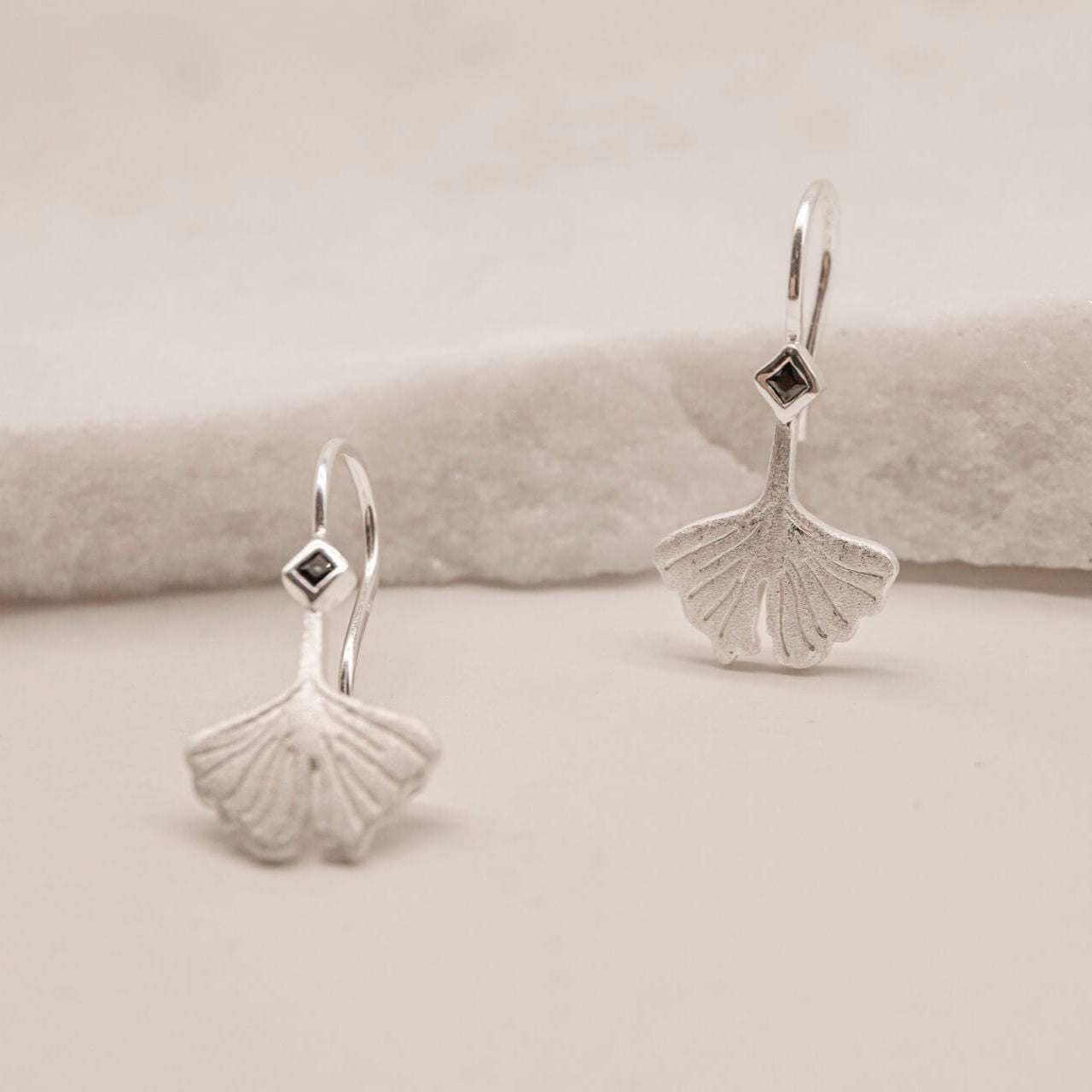 Ginkgo Leaf Silver Earrings