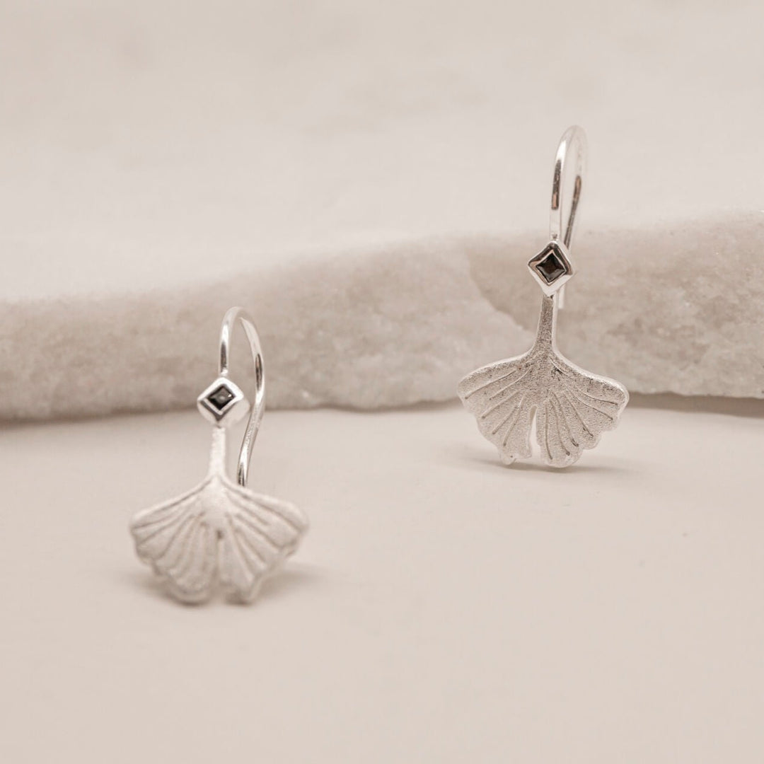 Ginkgo Leaf Silver Earrings