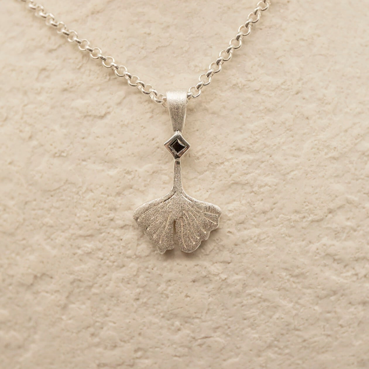 Ginkgo Leaf Silver Charm Pendant