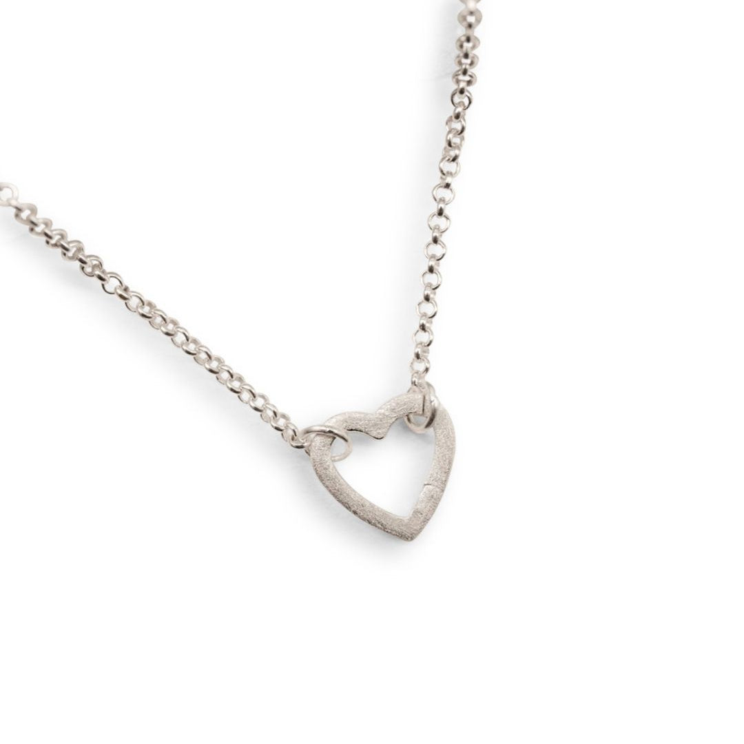 Brushed Heart Silver Connector Necklace