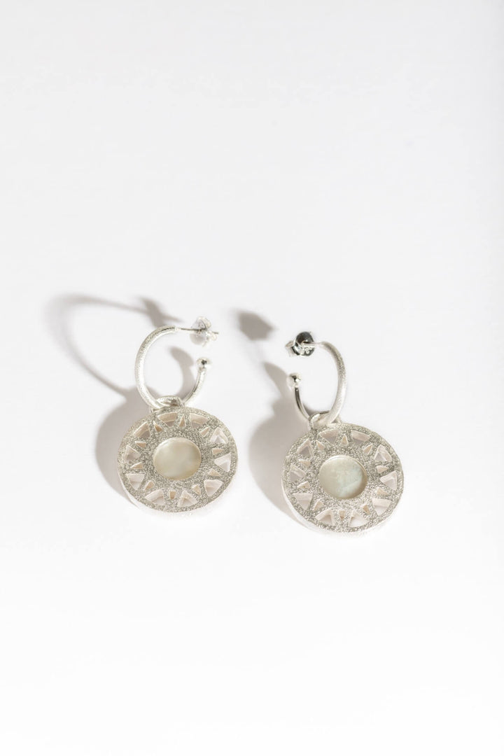 Geometric Mother of Pearl Silver Hoop Earrings