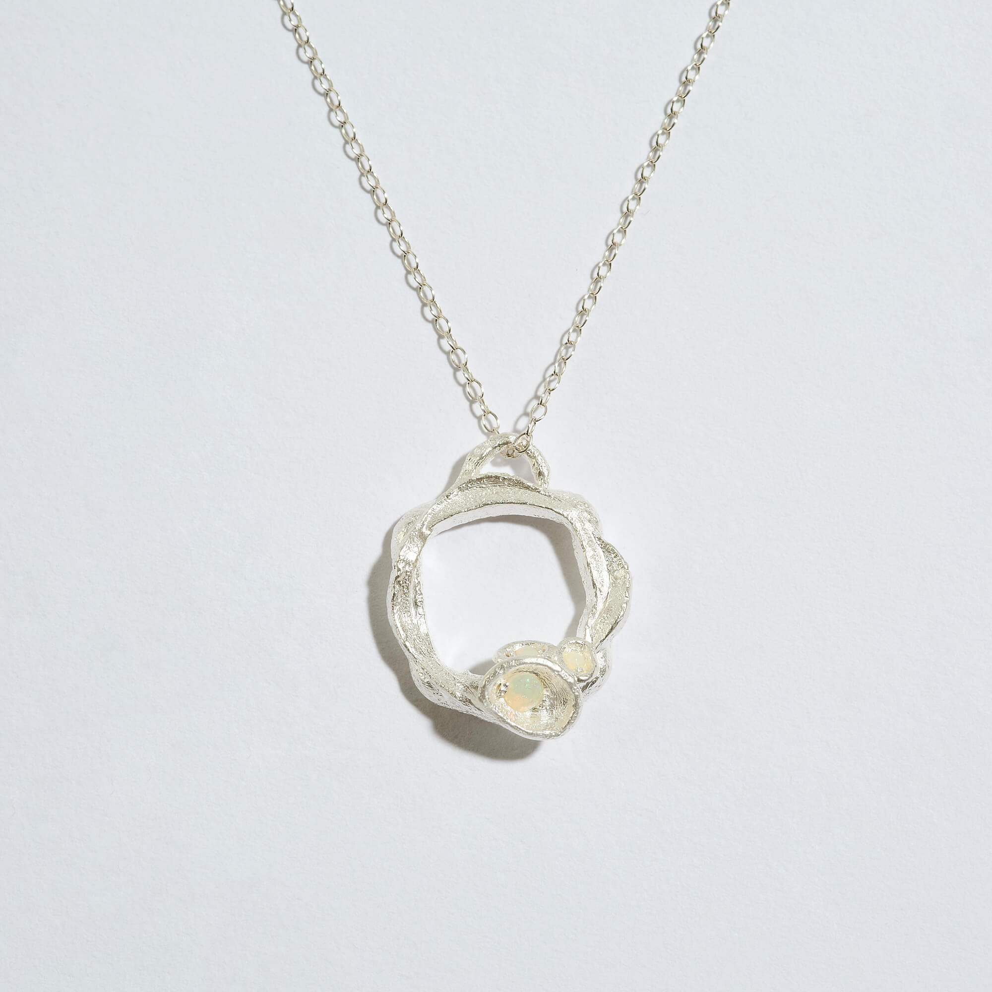 Opal Silver Circle Necklace (Large)