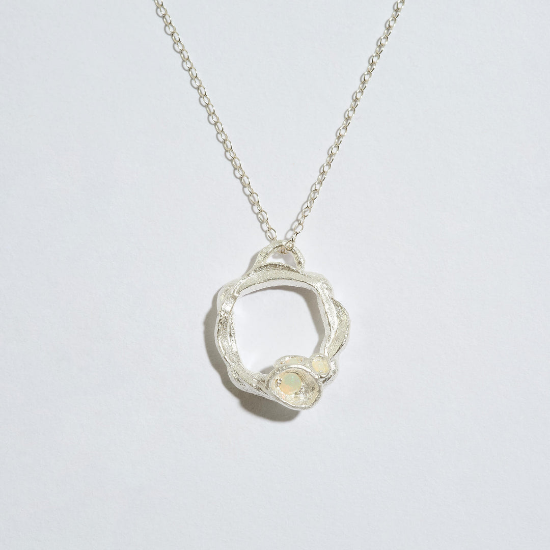 Opal Silver Circle Necklace (Large)